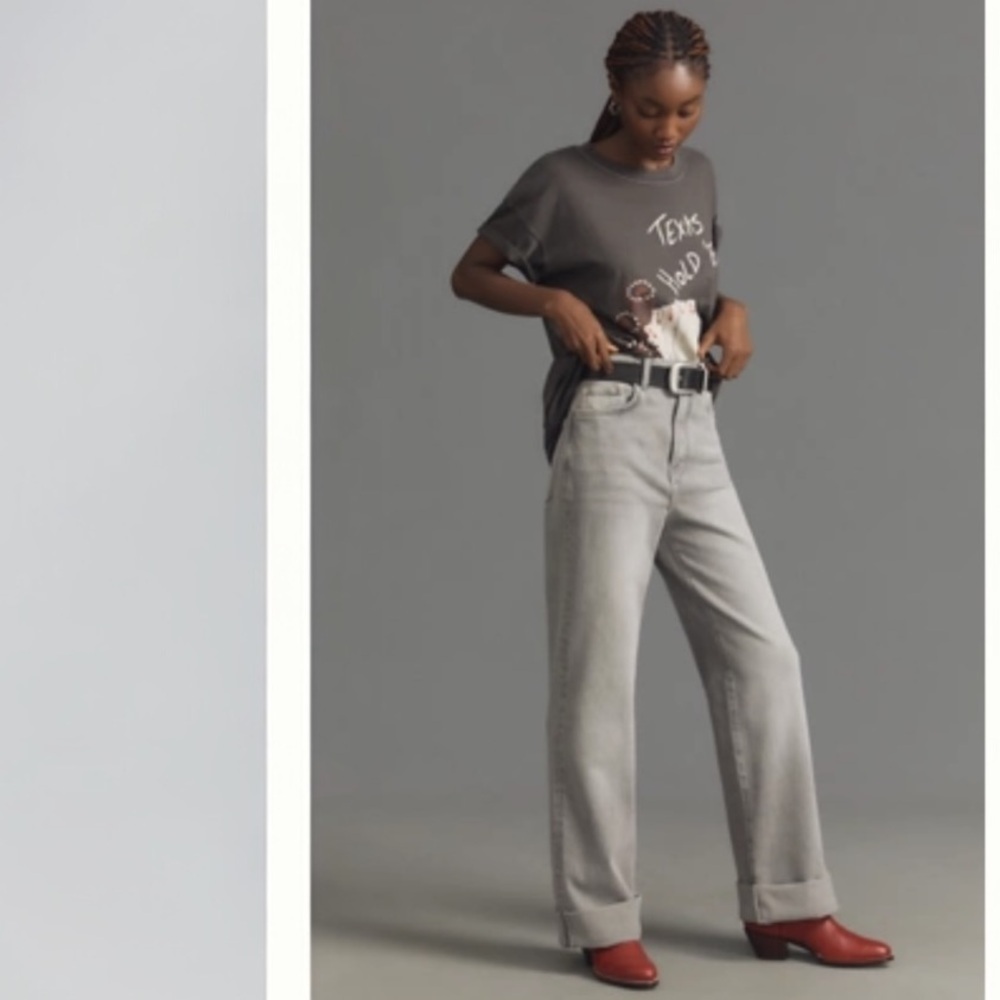 ANTHROPOLOGIE PILCRO The Austyn High Rise Wide Leg Cuffed Jean Grey NEW - Picture 2 of 9